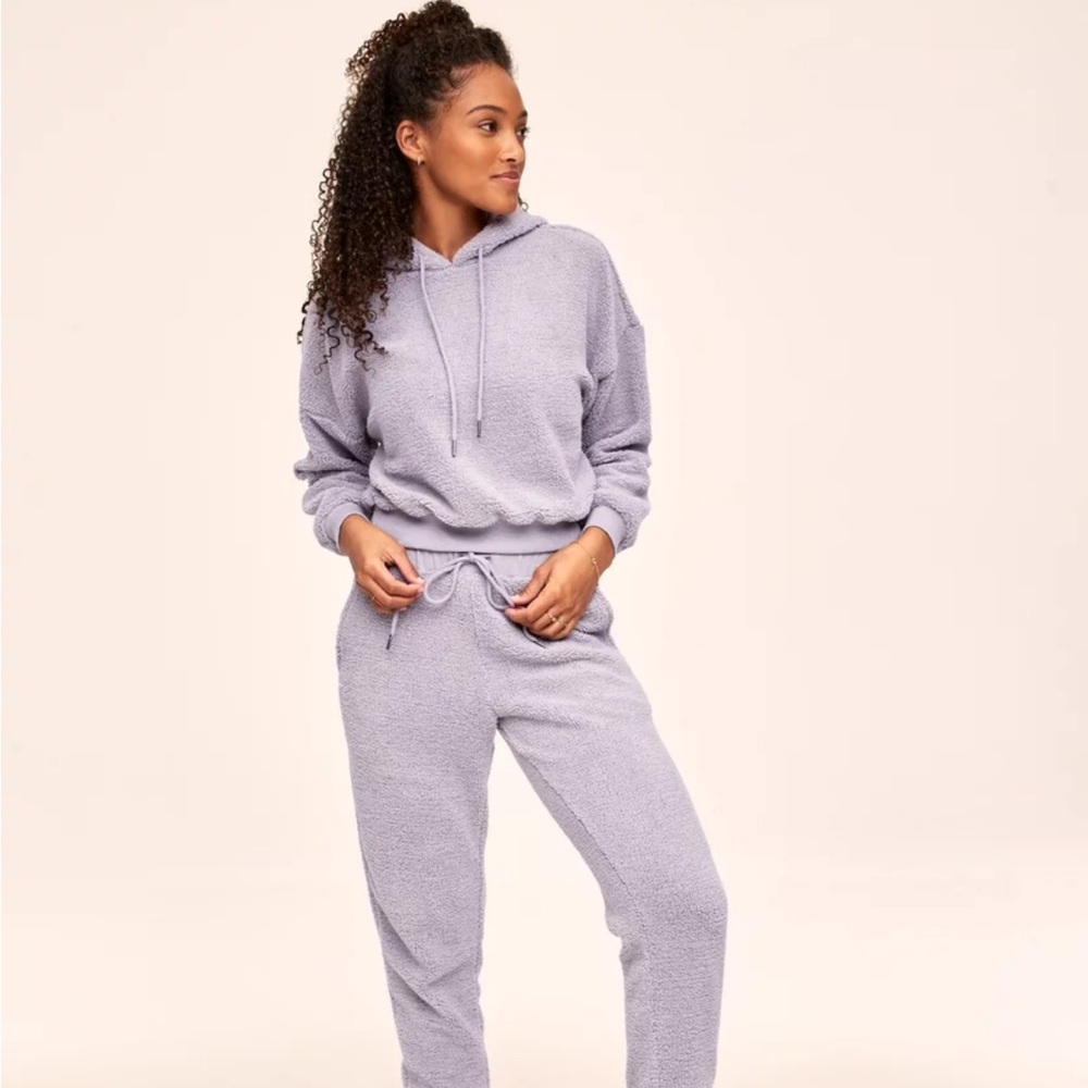Adore Me NWT Dorothea Top XL Athleisure Sherpa Crop Hoodie Lavender